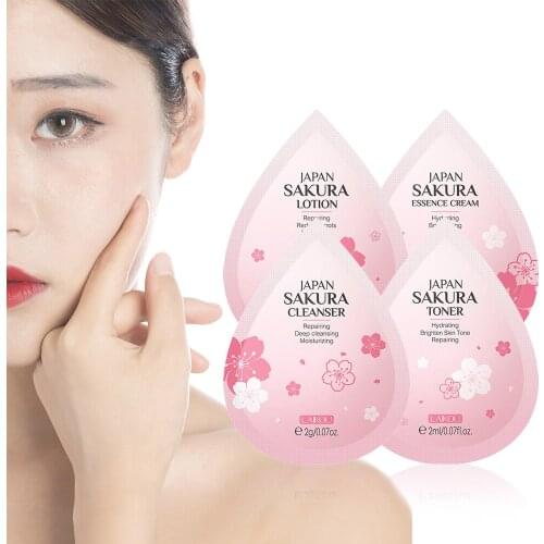 10PCS Four-in-one Suit Sakura Skin Care Set Cleanser Toner Lotion Essence Cream Serum Face Pack Anti Aging Soothing Face Care