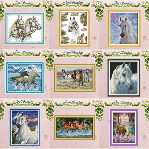 Horse family White horse animals counted 11CT 14CT Cross Stitch Sets DIY Cross-stitch Kits Embroidery Needlework Home Decor