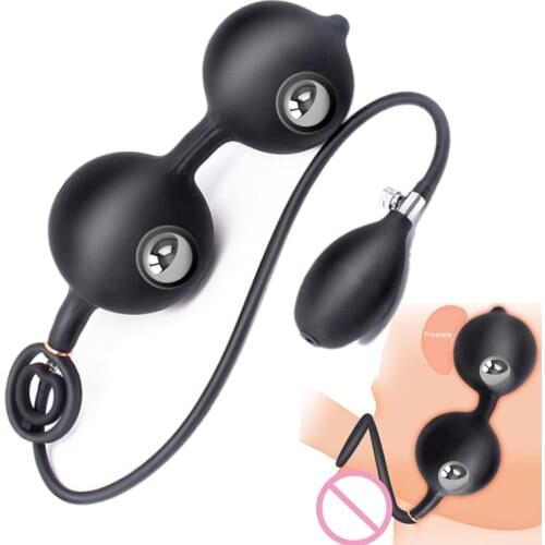 Inflatable Anal Plug Large Dildo Vagina Anus Dilator Prostate Massager Butt Beads With Metal Ball Sex Toy for Men Women Gay