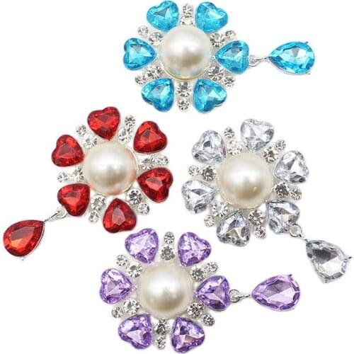 New 2-Pcs/Set Of Heart-Shaped Rhinestone Acrylic Button Pearl Pendants DIY Clothing Wedding Party Decoration Accessories