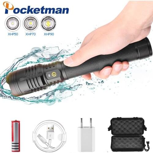 P90 Zoom Flashlights Torch XHP90.2 XHP50.2 XHP70.2 Flashlamp Brightest LED Flashlight Waterproof Lantern Use 18650 26650 Battery