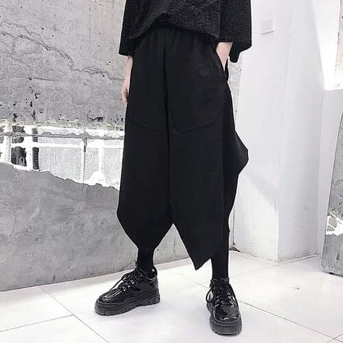 Homens solto casual calças de perna larga masculina moda harem calças saia calças streetwear hip hop punk gótico cruz pant