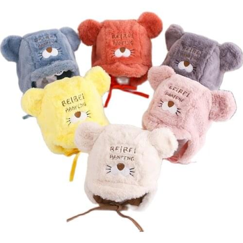 Doitbest Winter hat for baby kid beanies Plush big ears Beanie knit Child hats Embroidery bear warm kids girls Earflap caps