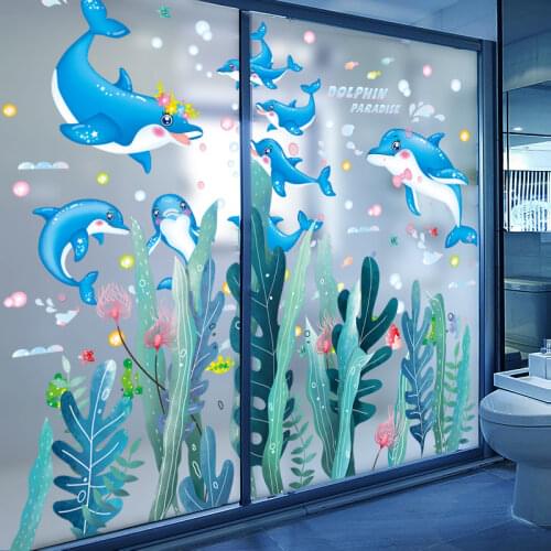 [SHIJUEHEZI] Seaweed Wall Stickers DIY Marine Plant Dolphins Animals Wall Decals for Kids Room Baby Bedroom Bathroom Decoration