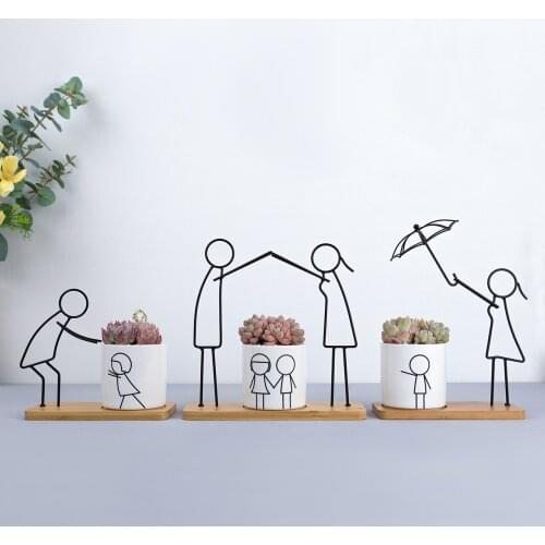 Nordic simple abstract happiness parent-child companion flowerpot iron ceramic fleshy green planter set decoration vase plant