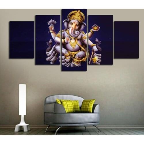 Modern Canvas Home Decor Abstract Painting Wall Art Prints 5 Pieces India Ganesha Pictures Elephant Head God Poster No Frame