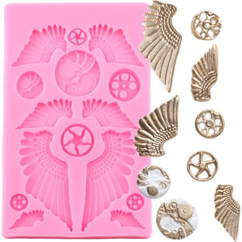Steampunk Gear Wing Silicone Mold Cake Border Fondant Molds Cake Decorating Tools Polymer Clay Candy Chocolate Gumpaste Moulds