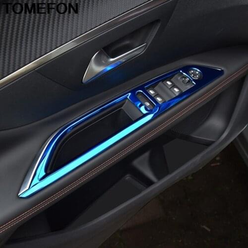 TOMEFON For Peugeot 3008 GT 2017 2018 LHD Door Window Glass Panel Armrest Lift Switch Button Cover Trim Interior Accessories SS