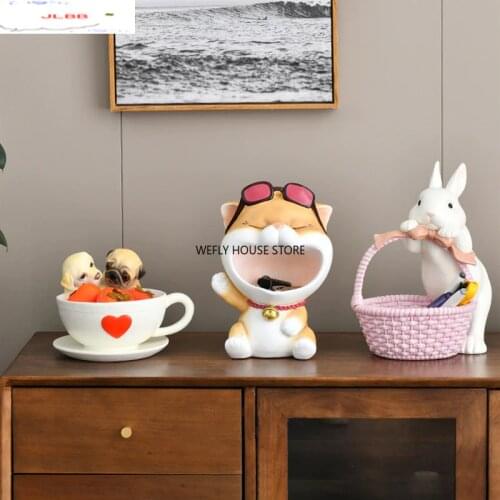 Resin Decoration Rabbit Basket Big Mouth Cat Dog Cup Shape Storage Ornaments Coffee Table Snacks Groceries Storage Box Crafts
