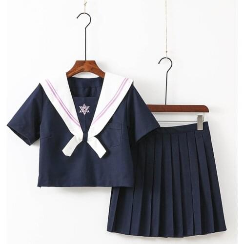 Navy Blue Jk Uniform Autumn Summer Short/long Sleeve Japanese School Uniforms For Girls Sailor Pleated Skirt Jk Sets Uniform XXL
