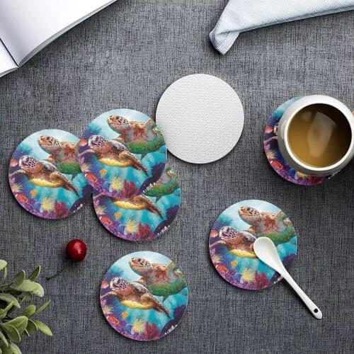 Upetstory 6pcs/set Ocean Sea Turtle Drink Coaster Felt Antiskid Mug Mat Cup Table Pads Insulation Drink Coaster Placemat Custom
