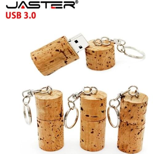 JASTER USB 3.0 Wooden cork USB flash drive wood bottle plug 4GB 8GB 16GB 32GB 64GB pen drive with keychain Logo customized