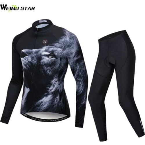 Weimostar Cycling Set Long Sleeve Lion Cycling Clothing Men Autumn Mountain Bike Clothes Quick Dry Bicycle Wear 3D Cycling Suit