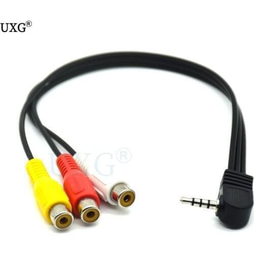 High Speed 90 degree 3.5 mm Male Jack To 3 RCA Female Plug Adapter Audio Converter Video AV Cable Wire Cord 25CM
