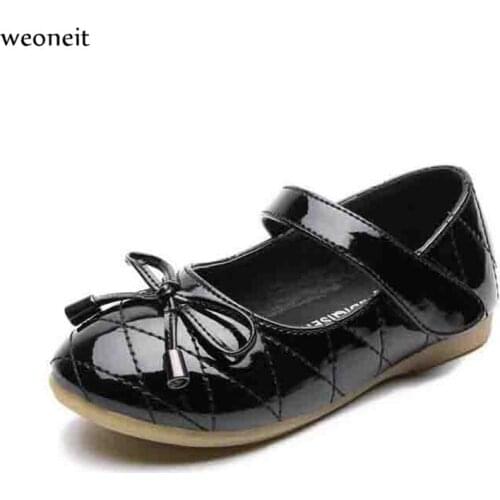 Weoneit New Autumn Children Black Leather Shoes Girls Princess Beige White Dance Shoes Flats Party Baby Toddler Shoes Kids Shoes