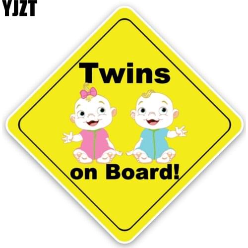 YJZT 13.8*13.8CM Lovely Twins Cartoon BABY ON BOARD Colored Graphic Car Sticker Decoration C1-5618