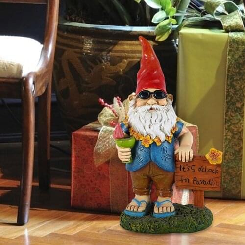 Resin Funny Gnome Figurines with Welcome Sign Its 5 O'Clock in Paradise Statue for Outdoor Home Garden Yard Decoration