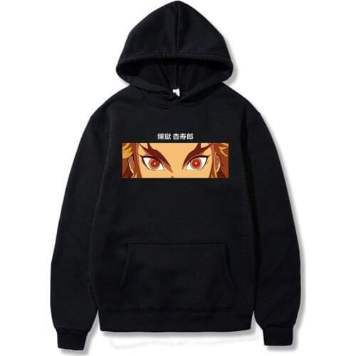 Hot Sale Demon Slayer Kimetsu No Yaiba Kyojuro Rengoku Hoodies Harajuku Flame Hashira Eyes Printed Streetwear Women Men Hoodies