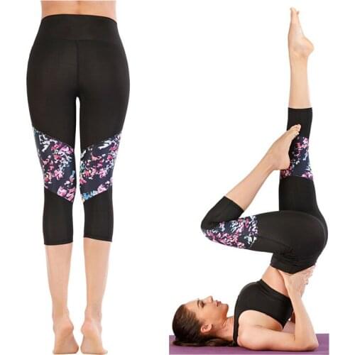 Women Yoga Leggings Printed Sports Workout Gym Fitness Exercise Athletic Pants UV Sun Protection Rash Guard Surf Swim Capris