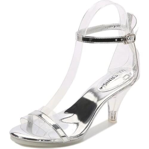 MAIERNISI New Summer Sexy Pumps College Style Walking Shoes Shallow Mouth Transparent Crystal High Heel Women Sandals 198607-5