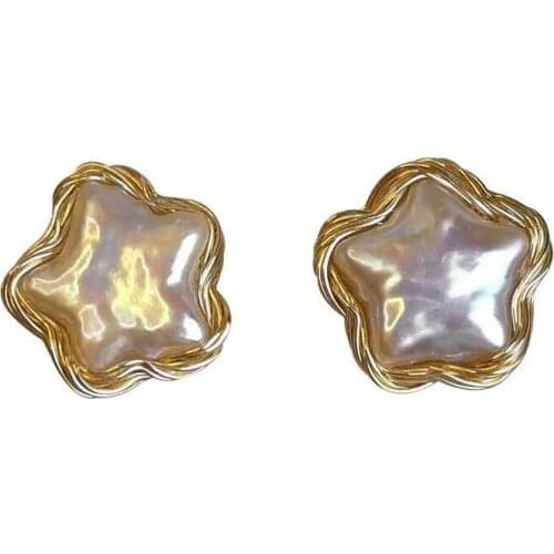 Free shipping women chic real pearl freshwater cultured star shape handmade 925 pure silver safe earring stud jewelry