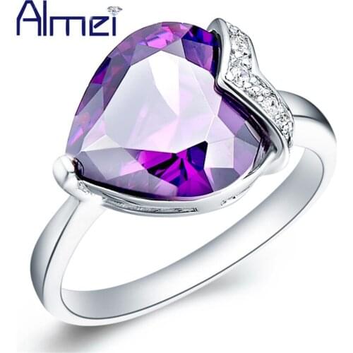 Almei Heart Ring of Silver Anillos Plata Mujer Engagement Rings for Women Anillos De Compromiso Purple Anel Jewelry 2016 J186