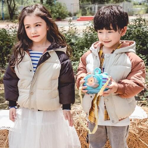 Winter Warm Coats Jacket Girl Parka Cotton Hooded Stitching Light And Warm Down Jacket Baby Windproof And Waterproof Outerwear