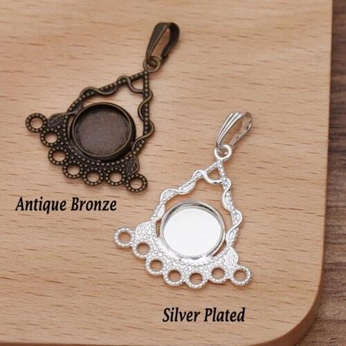 100pcs silver plated antique bronze 26mm filigree flower sheet into 10mm tray bezel blank pendant base cabochon settings