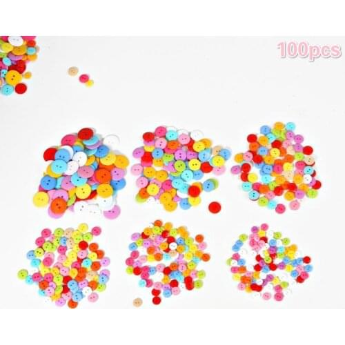 100pcs Mixed Colors Resin Buttons 2 Holes DIY Sewing Crafts Art 8-25 mm