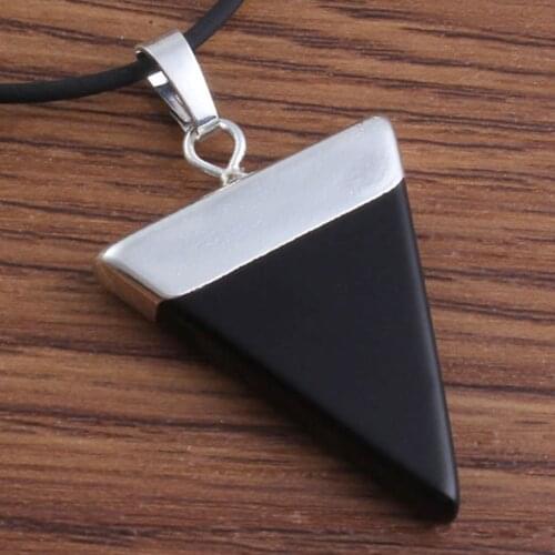 100-Unique 1 Pcs Silver Plated Black Onyx Geometric Shape Pendant For Gift Simple Style Jewelry