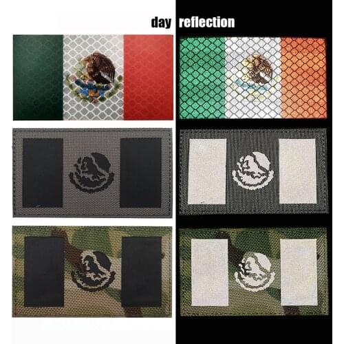 3D Mexico Flag Embroidered Infrared Reflective Patch Badge Skull Emblem Armband Military Tactical Patches for Clothing Badge