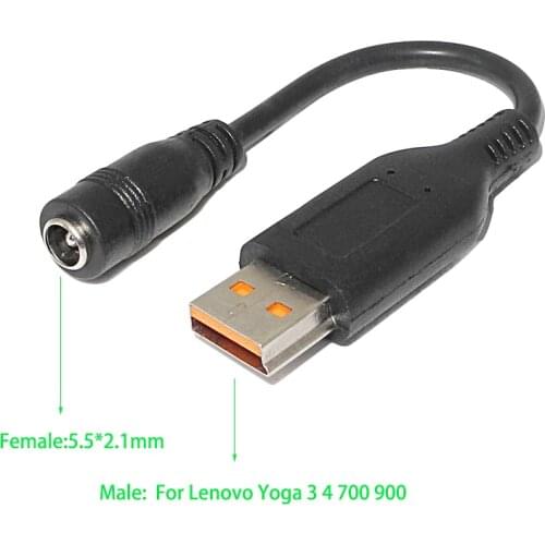 5.5 x 2.5 mm Dc Power Adapter Converter Plug Cable Female to USB Male Connector Cord for Lenovo Yoga 3 4 700 900 Laptop Charger