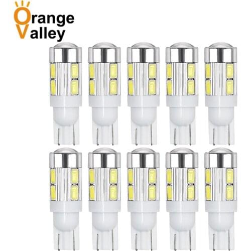 10Pcs Car LED Bulbs 168 T10 194 W5W 10 SMD 5630 6 LED Super Bright With Lens Polarity Aluminum cover 12V