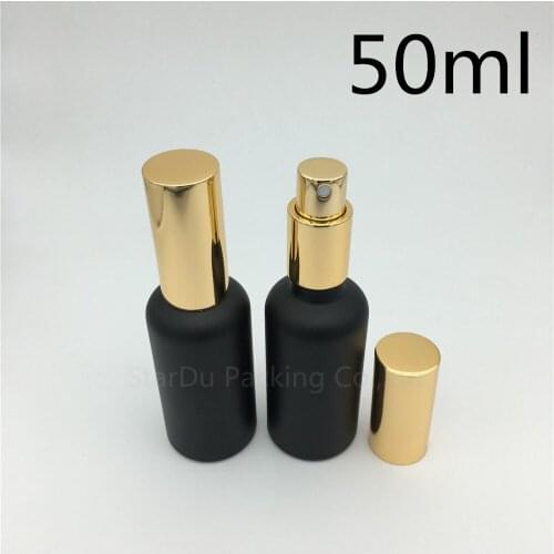 Free Shipping 200pcs 50ml black Frosted glass bottle with gold aluminum sprayer, Essential Oil Spray perfume bottle