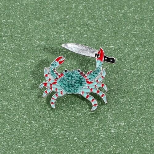 Killer Crab Enamel Pins Cyan-Blue Shining Animal Badge Brooch for Women Fashion Jewelry Gifts Lapel Clothes Backpack Pin