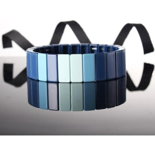 Bohemian Colorblock Hematite Tile Bracelet Stack Bracelets Multicolored Stretch Bangle Cuff Bracelet Women Gilrs Trendy Jewelry