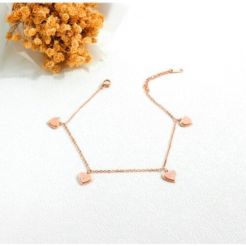 Hot Sale Stainless Steel Rose Gold Color Love Heart Shape Pendant Bracelet Ankle On Foot Beach Ankles for Women Vintage Jewelry