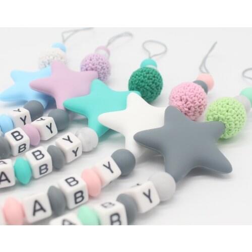 Colorful Silicone Personalized Letter Pacifier Clips Funny Chupetero Chain For Infant Feeding Toddle Chew Toy Clips