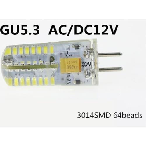 Energy saving Efficient LED GU5.3 12V Silica gel led g5.3 AC12V LED GU5.3 AC12V LED G5.3 DC12V 3014 64beads Replace halogen bulb