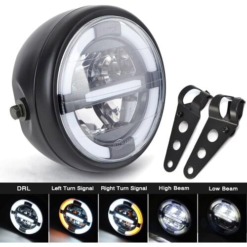 7 inch Motorcycle Headlight Phare LED Moto with Hi&Low Beam DRL Head Light for Chopper Bobber Cafe Racer 7.5" Headlamp Bulbs