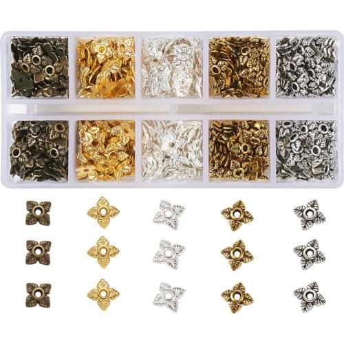 Pandahall 660~700pcs 6mm Mixed Color Tibetan Style 4-Petal Flower End Spacer Bead Caps For Diy Bracelet Jewelry Making Hole: 1mm