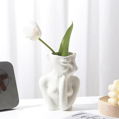 Body Art Ceramic Flower Vase Nordic Flower Pot Office Table Statue Ornament Pen Holder Home Desk Decoration