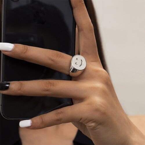 2021 New Trend Korean Cute Enamel Smile Heart Yin and Yang Rings for Women Jewelry Gifts Wholesale Gold Silver Color Metal Rings