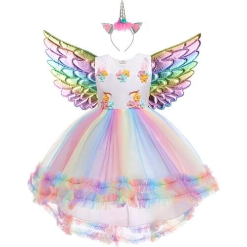 Colorful Unicorn Cosplay Costume Fancy Trailing Princess Children Birthday Party Summer Dress Vestidos Baby Girl Clothes 3 Year