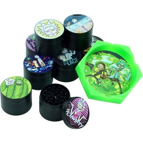 1 pc hexagon Green pattern Silicone Ashtray unbreakable Ashtray +1 pc 4 layers Metal Tobacco Grinder Cigarette Accessories