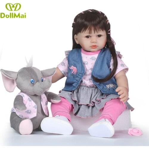Reborn girl doll 58cm silicone vinyl reborn baby dolls princess toddler with elephant plush classic child doll reborn gift