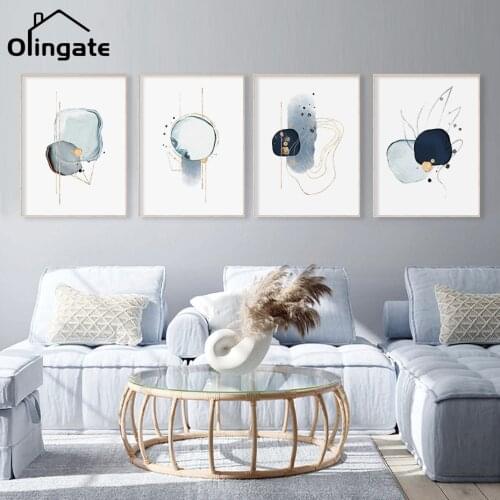 Minimalist Wall Art Poster Print Picture Sketch Canvas Painting Modern Abstract Blue Gold Drawnfor Living Room Home Decoration