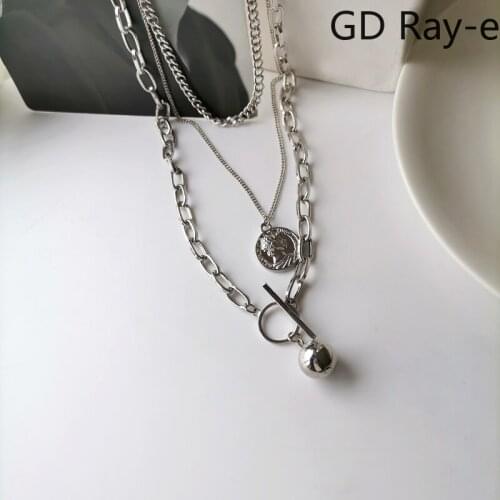 New Stylish Coin Pendant Multi Row Link Chain T Bar Necklace 458