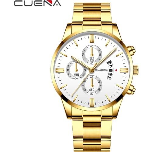 Relojes Hombre CUENA New 2019 Mens Watches Top Brand Luxury Date Business Quartz Watch Men Full Steel Big Dail Waterproof Clock