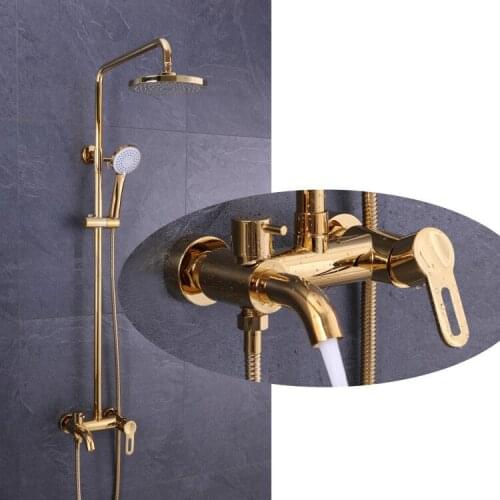Rose Gold/Titanium Gold Brass Bathroom Shower Set Three gears Liftable 8 inch Shower Head Wall Mounted Shower faucet Bath Use